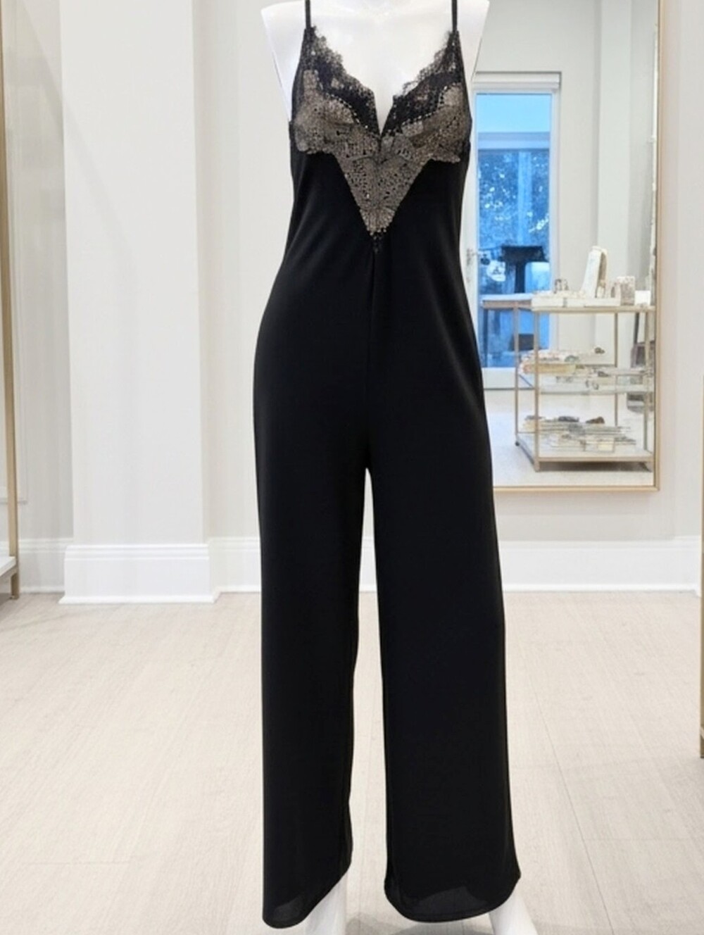🆕Black Lace-Trim Wide-Leg Jumpsuit